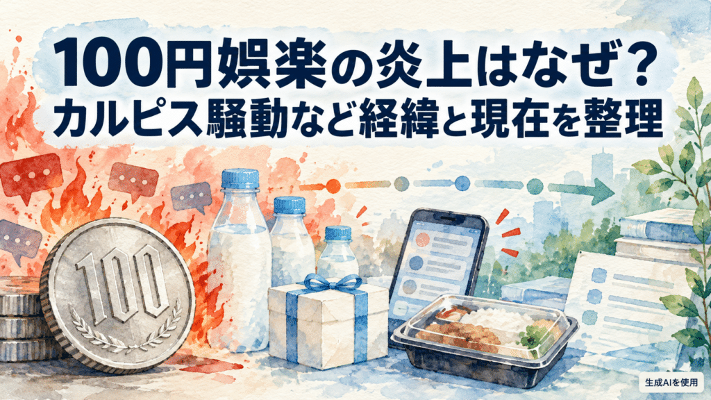 100円娯楽の炎上はなぜ？カルピス騒動など経緯と現在を整理