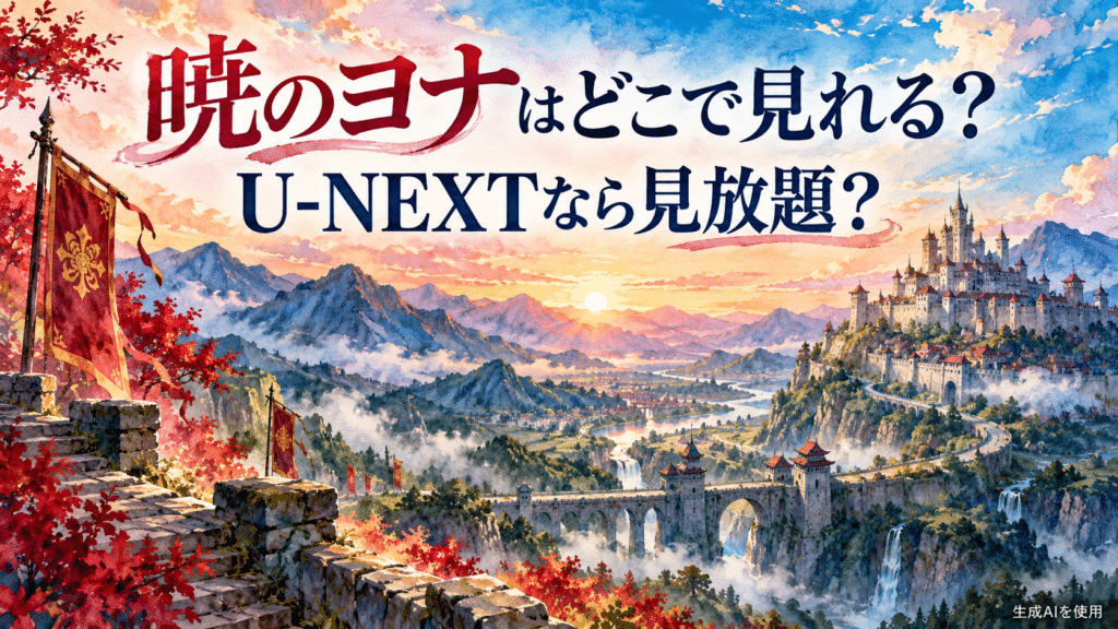 暁のヨナはどこで見れる？U-NEXTなら見放題？と書かれた水彩画