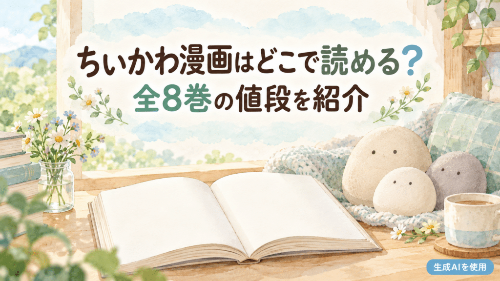 ちいかわ漫画はどこで読める？全8巻の値段を紹介と書かれた水彩画