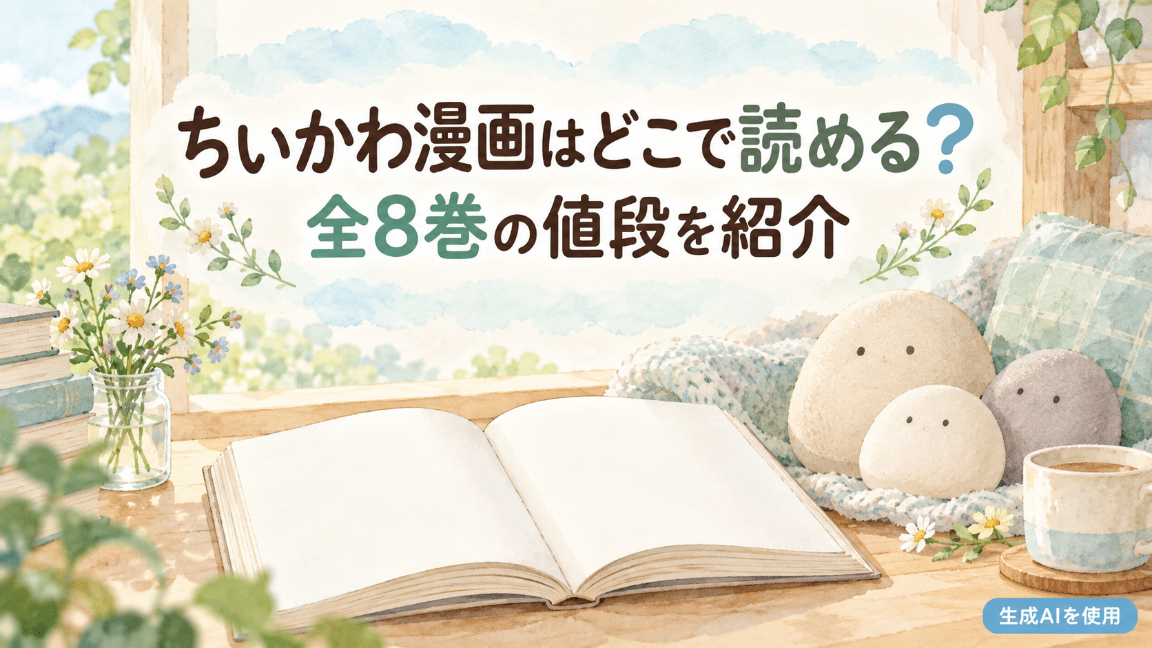 ちいかわ漫画はどこで読める？全8巻の値段を紹介と書かれた水彩画