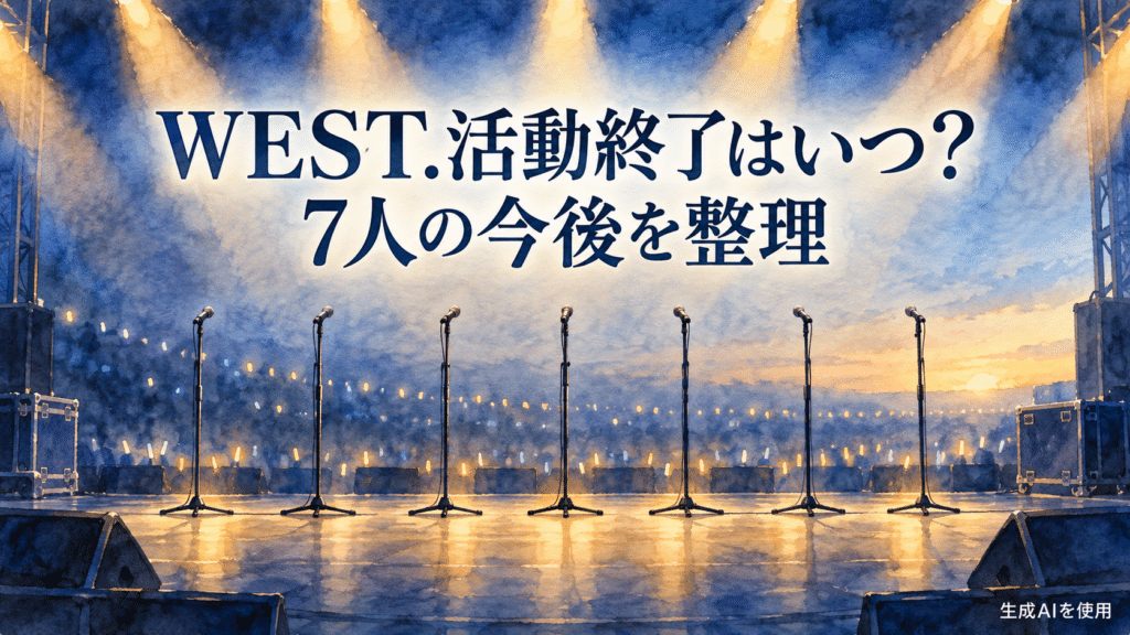 WEST.の活動終了日と7人の今後を表す7本のマイクの水彩画風イメージ