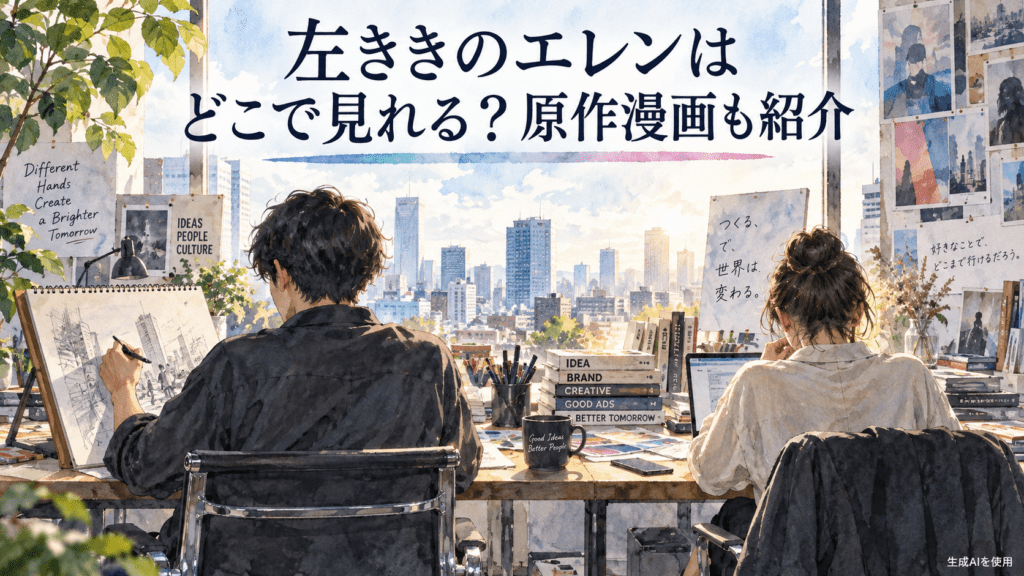 左ききのエレンはどこで見れる？原作漫画も紹介と書かれた制作スタジオの水彩画