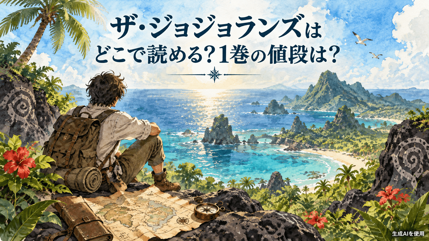 ザ・ジョジョランズはどこで読める?1巻の値段は?と書かれた南国冒険の水彩画