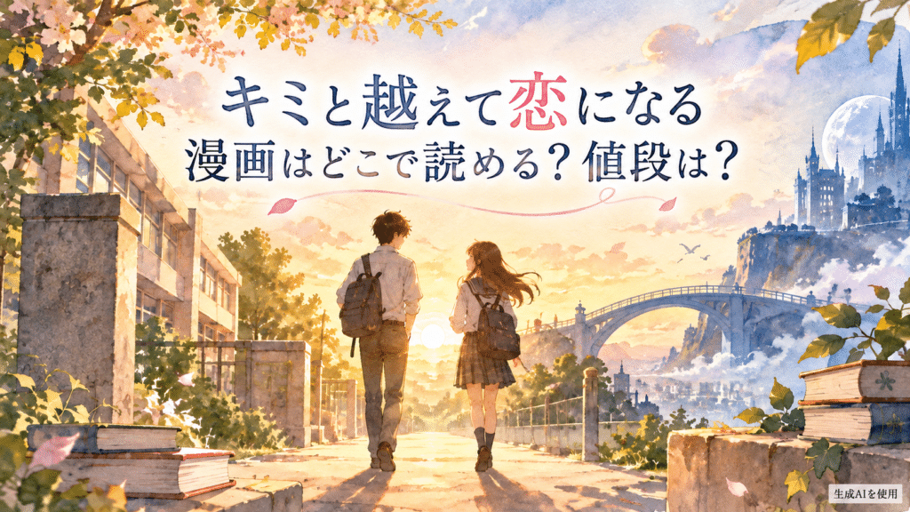 キミと越えて恋になる漫画はどこで読める？値段は？と書かれた水彩画