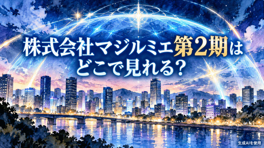 株式会社マジルミエ第2期はどこで見れる？と書かれた青い光と都市の水彩画アイキャッチ画像