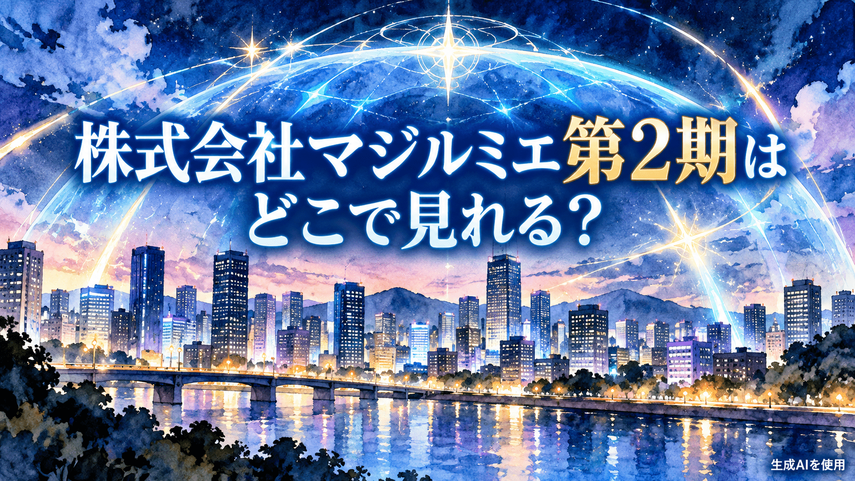 株式会社マジルミエ第2期はどこで見れる?と書かれた青い光と都市の水彩画アイキャッチ画像