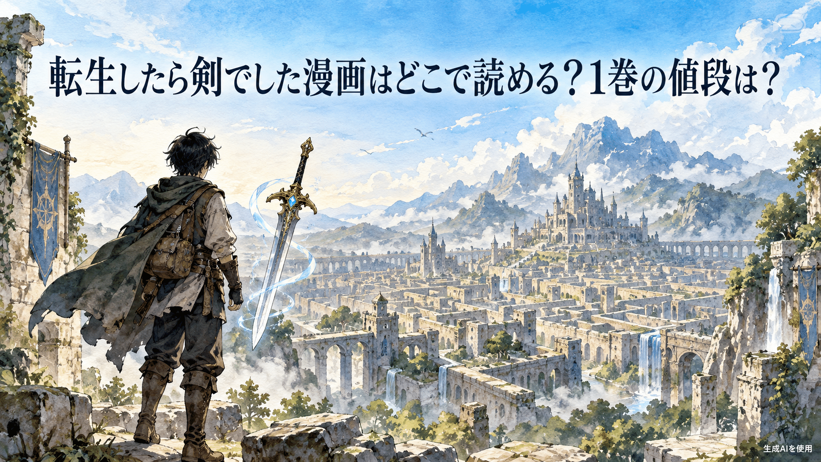 転生したら剣でした漫画はどこで読める?1巻の値段は?と書かれた迷宮都市の水彩画
