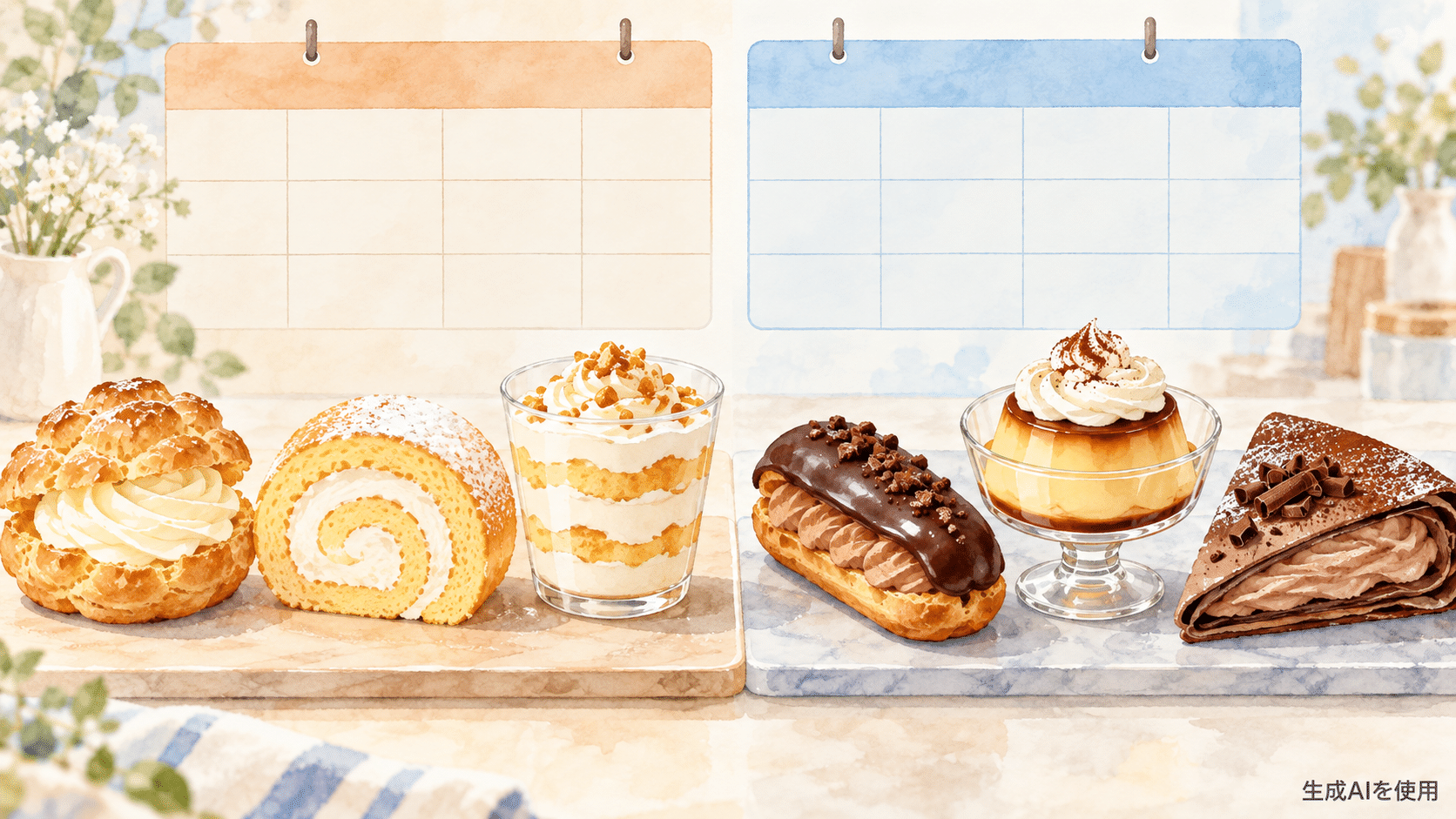 10月13日発売と10月20日発売に分かれる無限クリーム6品の水彩画風イラスト