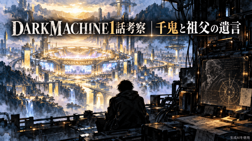 DARK MACHINE第1話の千鬼と祖父の遺言を考察するアイキャッチ