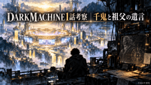 DARK MACHINE第1話の千鬼と祖父の遺言を考察するアイキャッチ