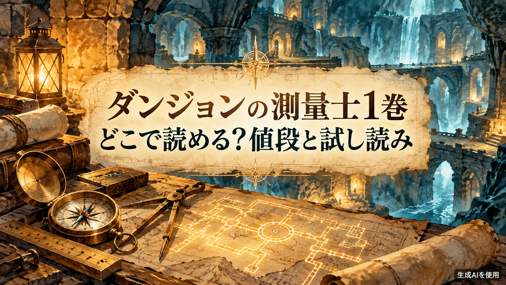 ダンジョンの測量士1巻の値段と試し読みを紹介するアイキャッチ