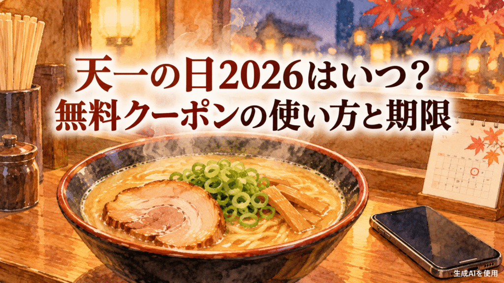 天一の日2026の無料クーポンの使い方と期限を表す水彩画