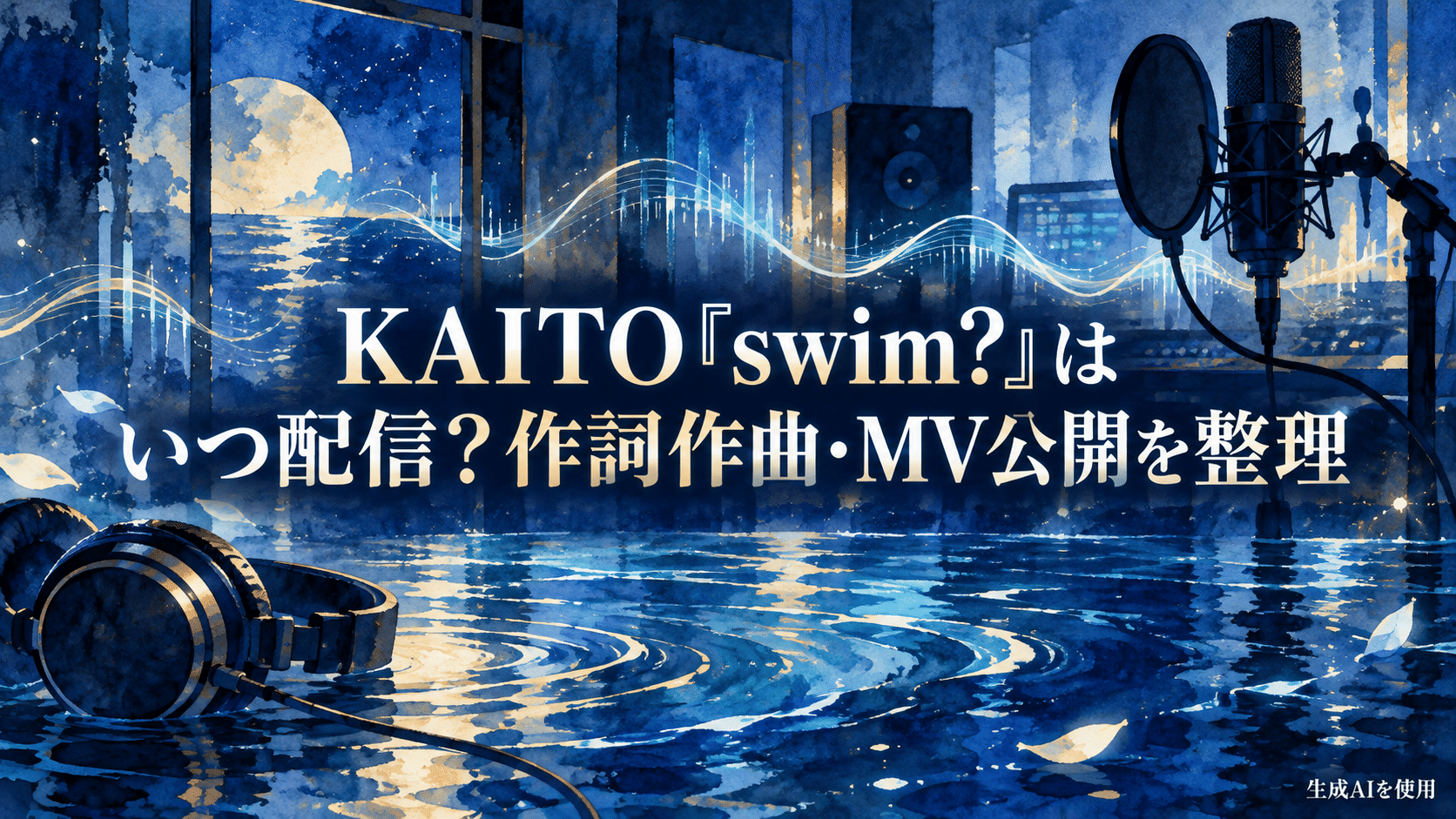 KAITOのデジタルシングルswim?の配信と制作を表現した水彩画風イラスト