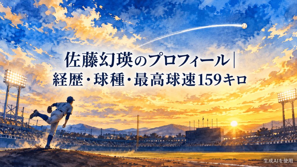 佐藤幻瑛のプロフィール・経歴・球種・最高球速159キロを示す水彩画風野球イラスト