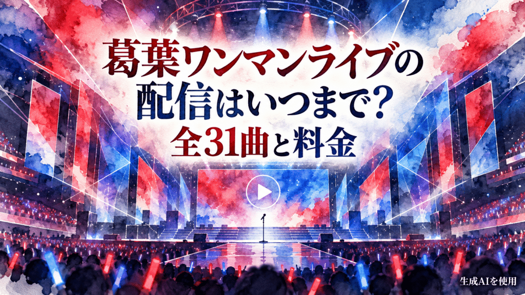 葛葉ワンマンライブの配信期限・全31曲・料金を表す水彩画風イラスト