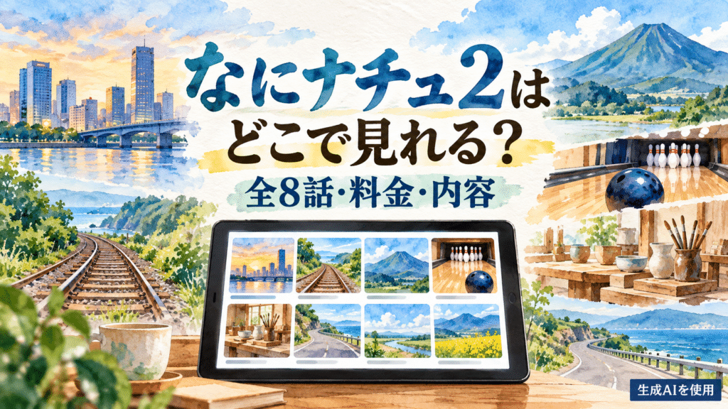 なにナチュ2の視聴先・全8話・料金・内容を示す水彩画風イラスト