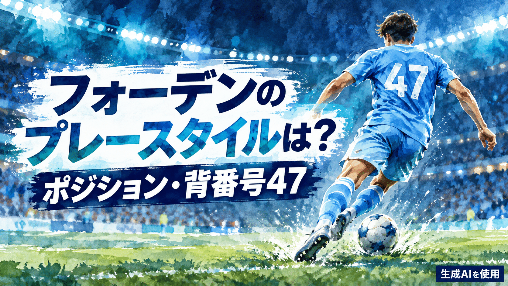 フォーデンのプレースタイルと背番号47をテーマにした水彩画風サッカーイラスト