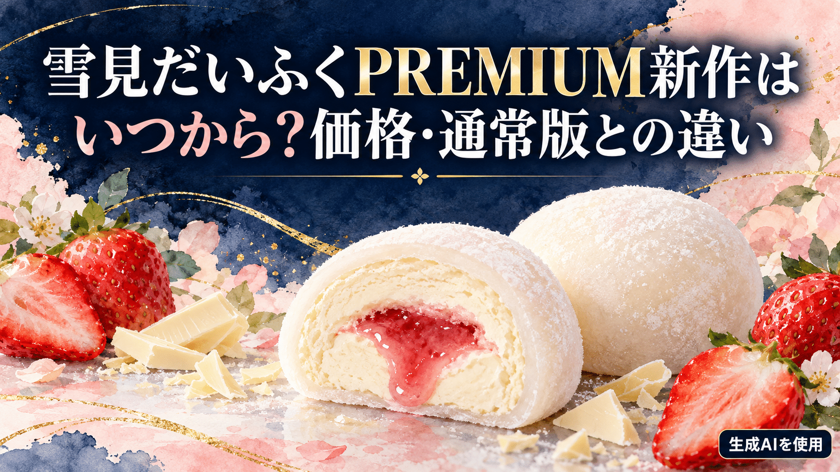 雪見だいふくPREMIUM新作の発売日・価格・通常版との違いを表す水彩画風イラスト