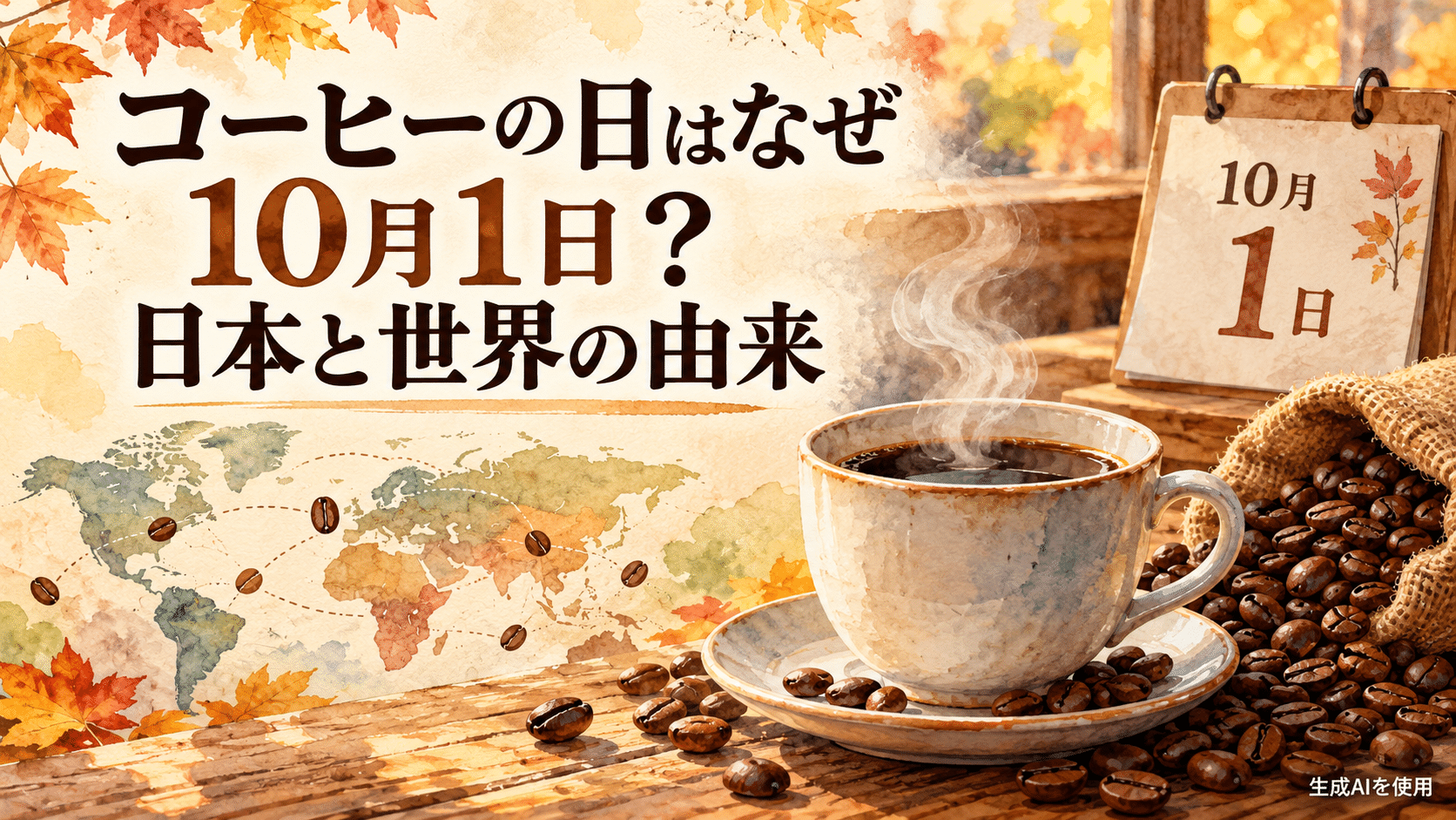 コーヒーの日が10月1日である理由と日本と世界の由来を表す水彩画