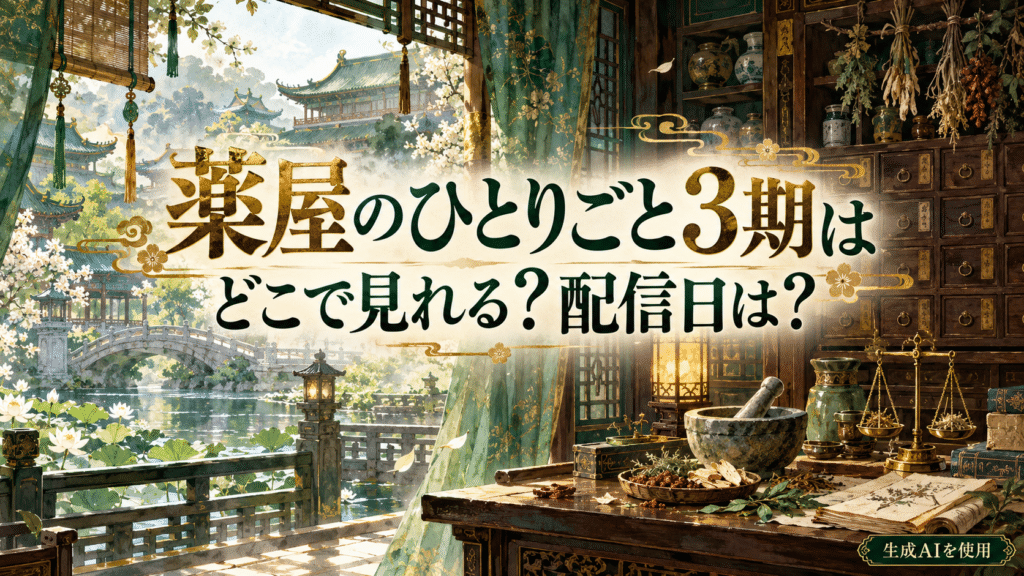 薬屋のひとりごと3期はどこで見れる？配信日は？と書かれた水彩画