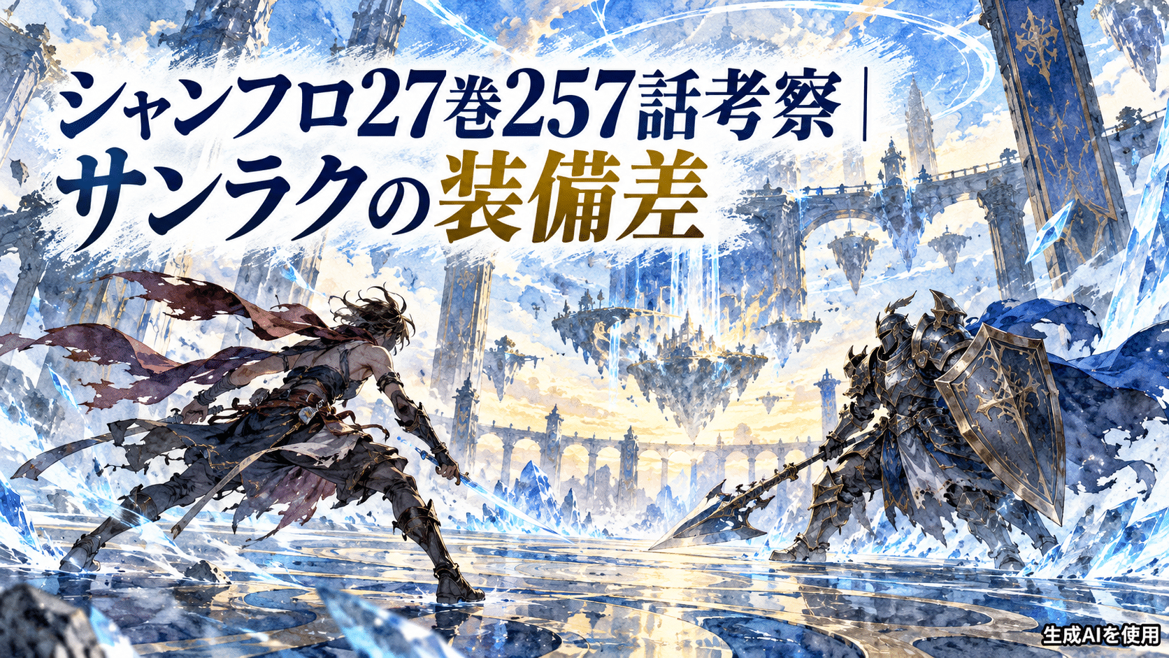 シャンフロ27巻257話のサンラクの装備差を考察するアイキャッチ
